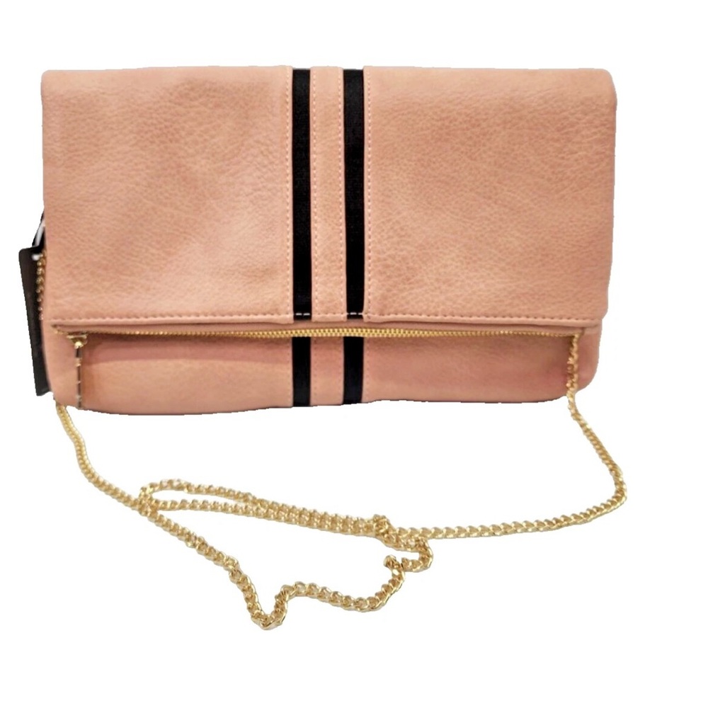 Glitzy NWT Pink Crossbody Bag Purse Black Stripe with Gold Chain